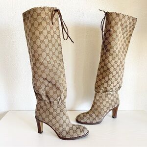 Gucci Lisa Monogram Canvas Knee High Boots Size EU 37